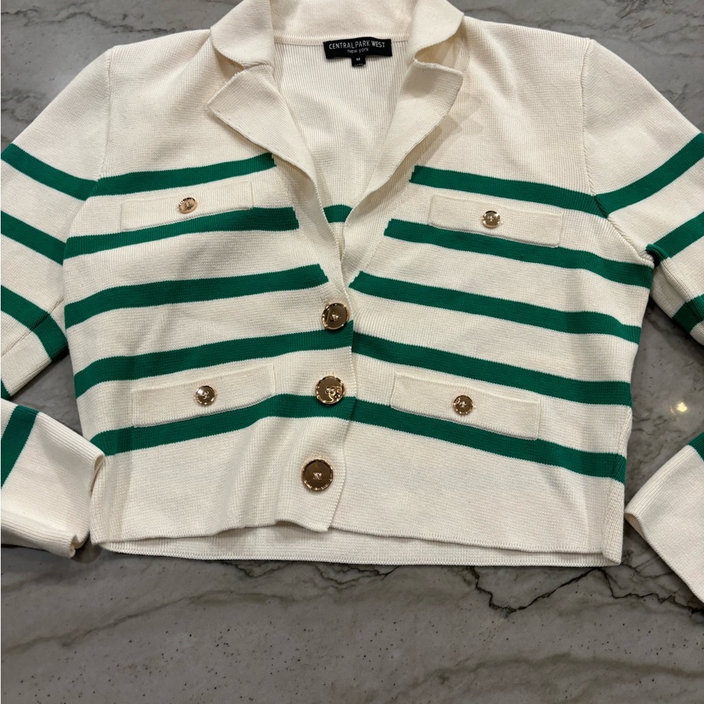 Central Park West Green and Cream Striped Cardigan